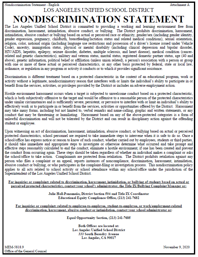 Nondiscrimination Poster Nondiscrimination Poster